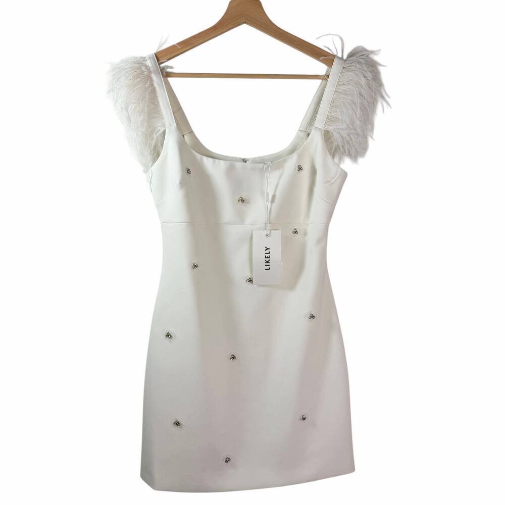 New Likely Cameron Feather Trim Crystal Embellished Minidress Size 4 - Picture 2 of 10